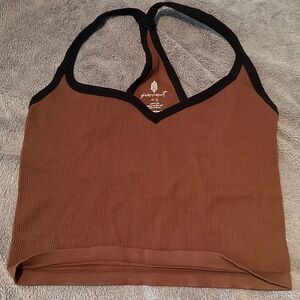 Free People Happiness Runs Sweetheart Brown Ribbed Tank Top